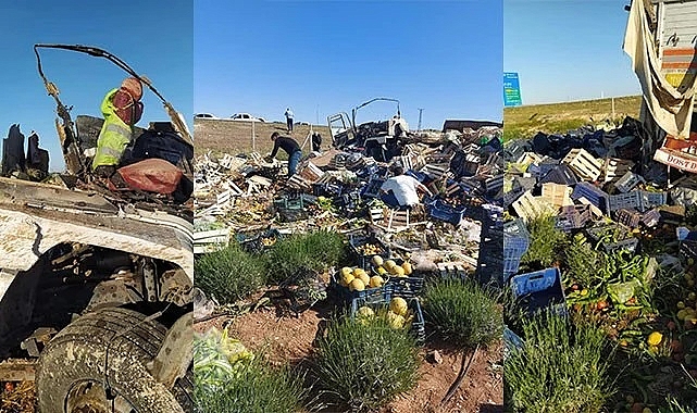Şanlıurfa'da sebze tırı devrildi! Sürücü ağır yaralı