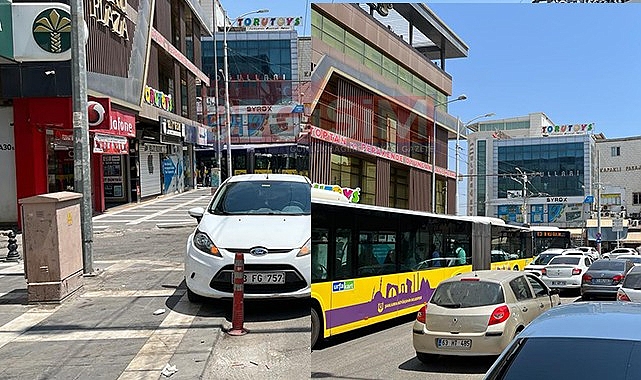 Kaldırıma park edilen araçlar trafiğe zor anlar yaşattı