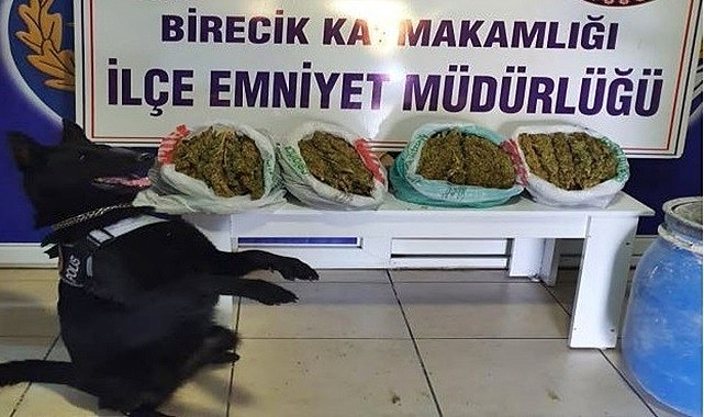 Birecik'te toprağa gömülü halde esrar ele geçirildi!