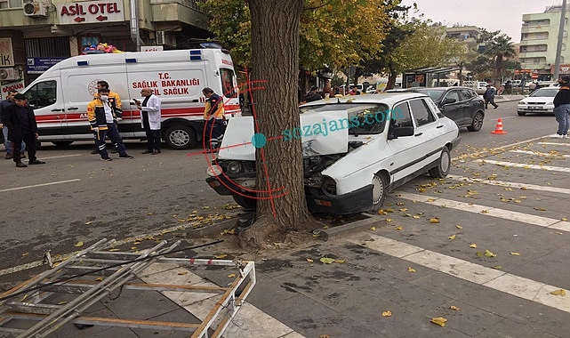 Freni patlayan araç ağaca çarptı