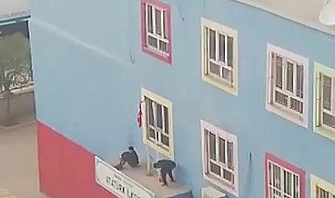 Okulun çatısına çıkan çocuk yürekleri ağızlara getirdi