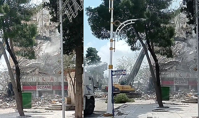 Bahçelievler'de ağır hasarlı binanın yıkımı başladı