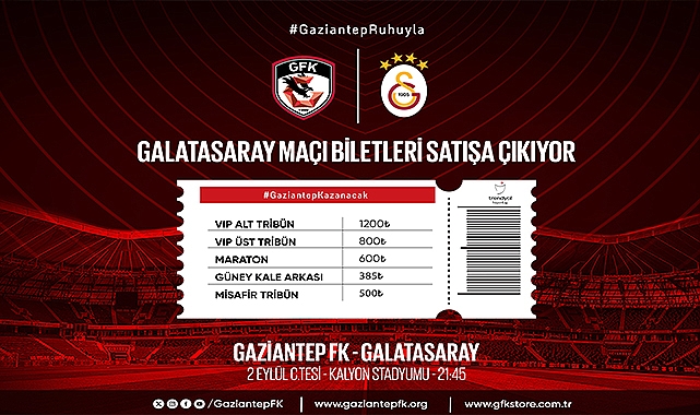 Gaziantep FK - Galatasaray maçı biletleri satışta
