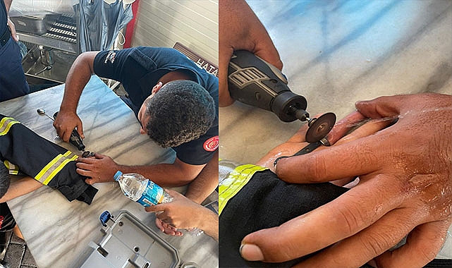 Parmağına sıkışan yüzüğü itfaiye ekipleri çıkardı