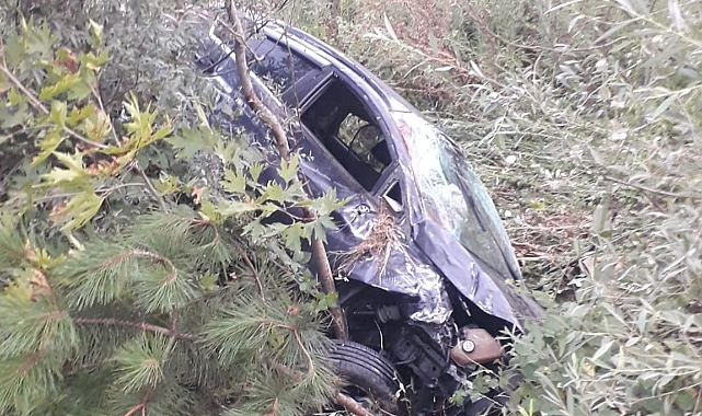 Şarampole uçan otomobilde 2 kişi yaralandı