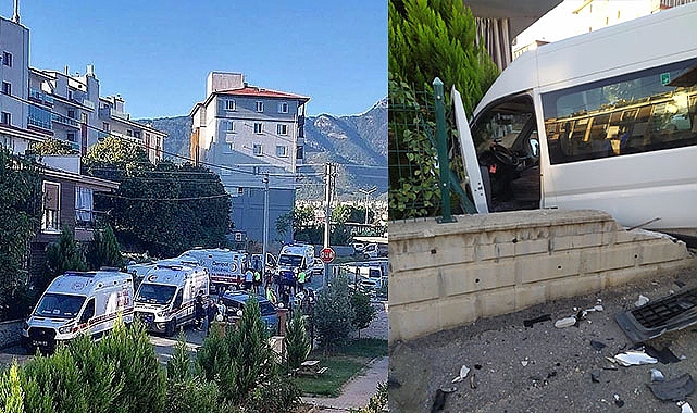 Okul servisi apartman bahçesine uçtu: Çok sayıda yaralı var