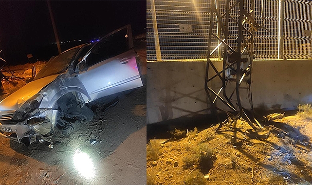 Sürücüsünün direksiyon hakimiyetini kaybettiği otomobil elektrik direğine çarptı: 3 yaralı