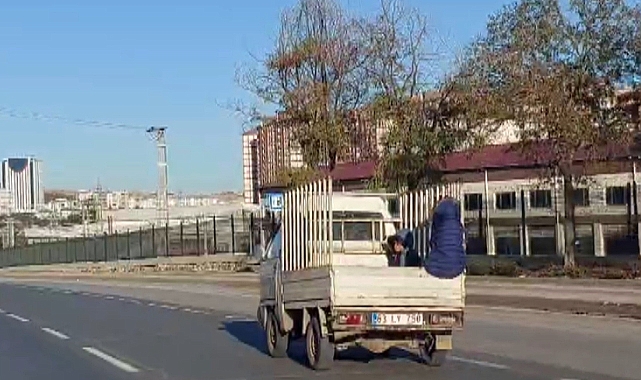 Kamyonet kasasında tehlikeli yolculuk