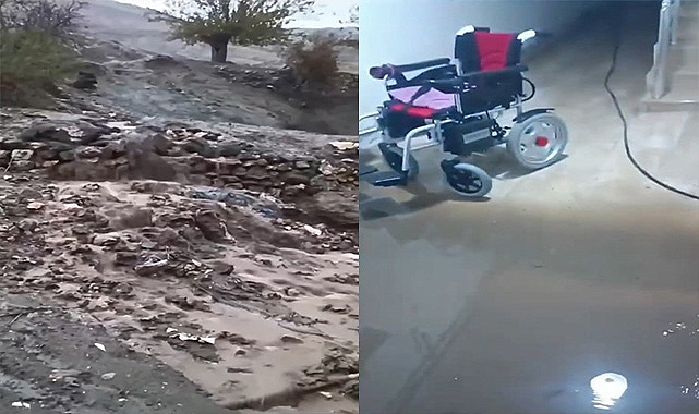 Sağanak yağış sonrası ev ve sokakları su bastı