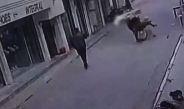 Trafiğe kapalı yola giren motokurye kaza yaptı