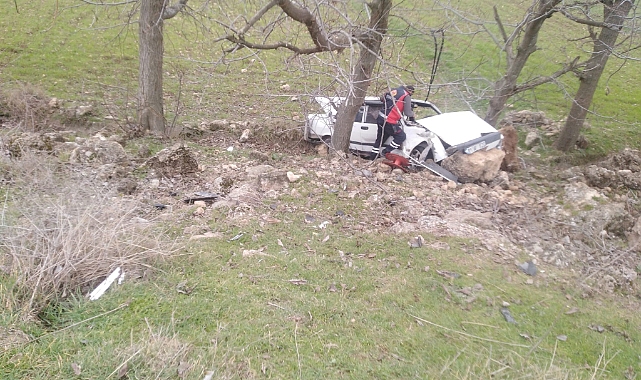 Devrilen otomobildeki 2 kişi yaralandı