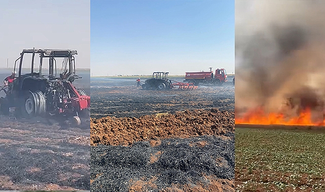 Siverek'te yüzlerce dönümlük buğday tarlası ve bir traktör kül oldu